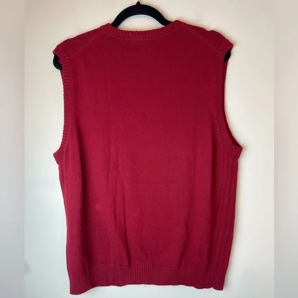 Vintage Eddie Bauer Red Cable Knit Cotton Cashmere V-Neck Sweater Vest Medium - Picture 5 of 7